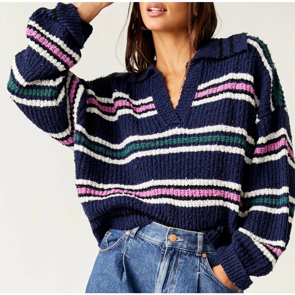 Free People Sz XS Kennedy Pullover Sweater V-neck Relaxed Boxy Slouchy Oversized